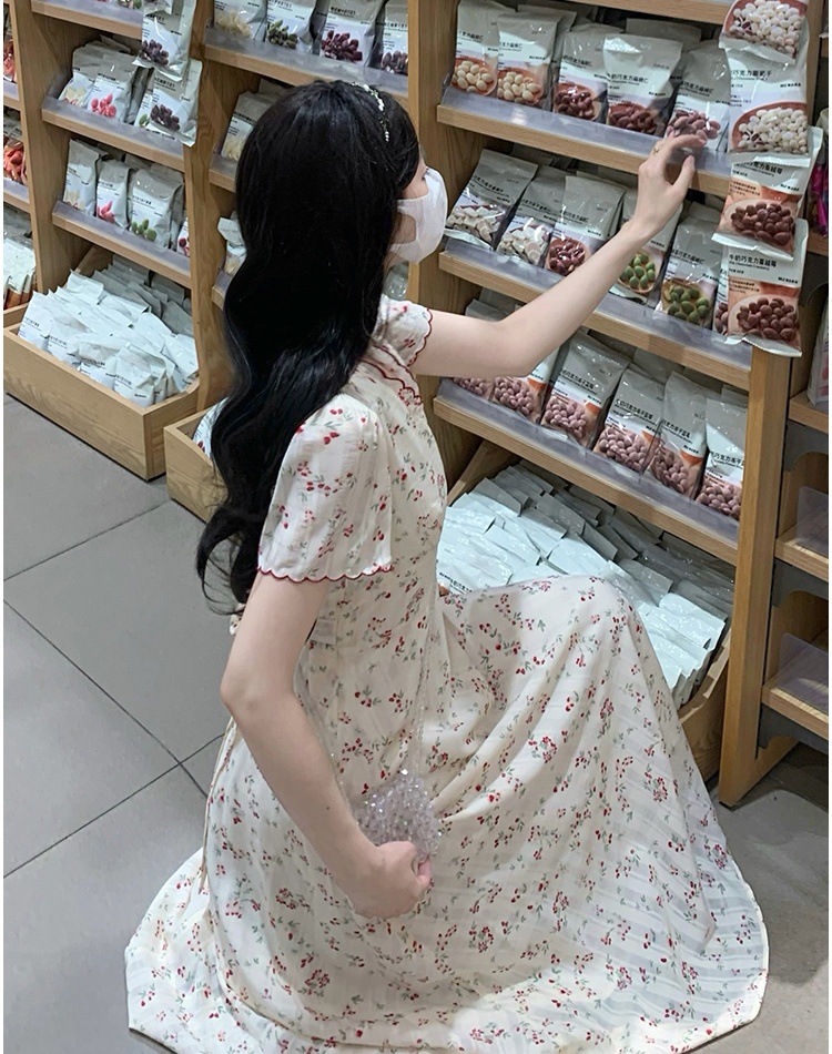 A-line temperament dress tender floral long dress