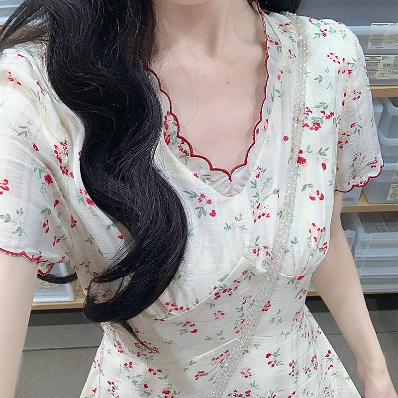 A-line temperament dress tender floral long dress