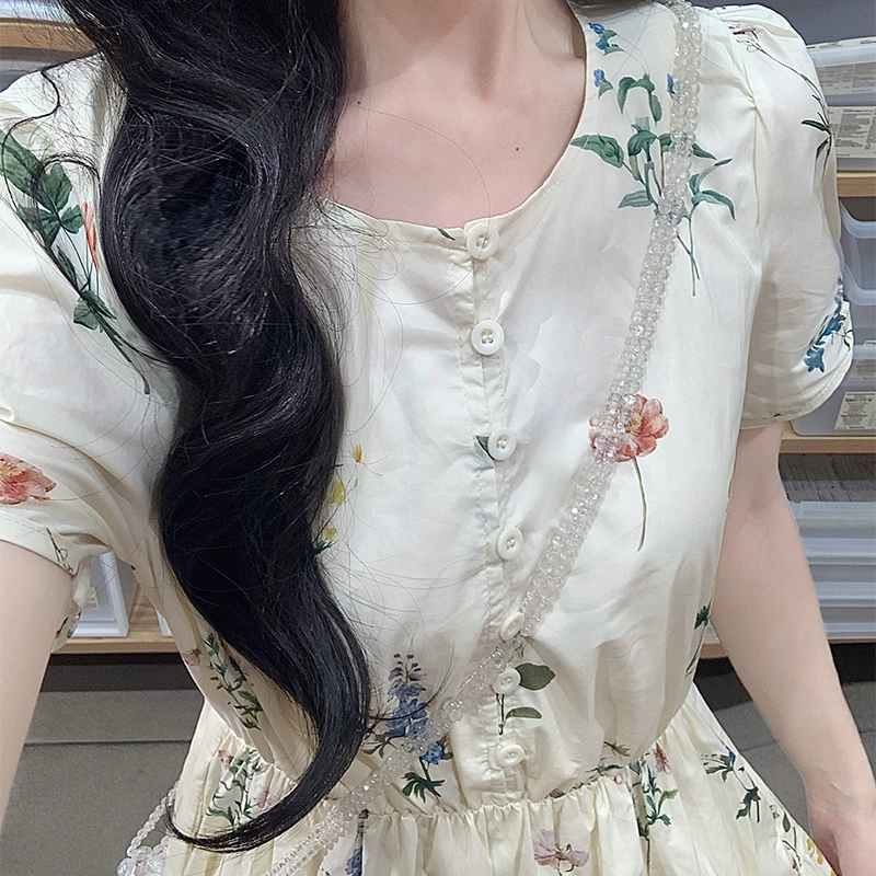 Vacation slim long dress countryside short sleeve dress