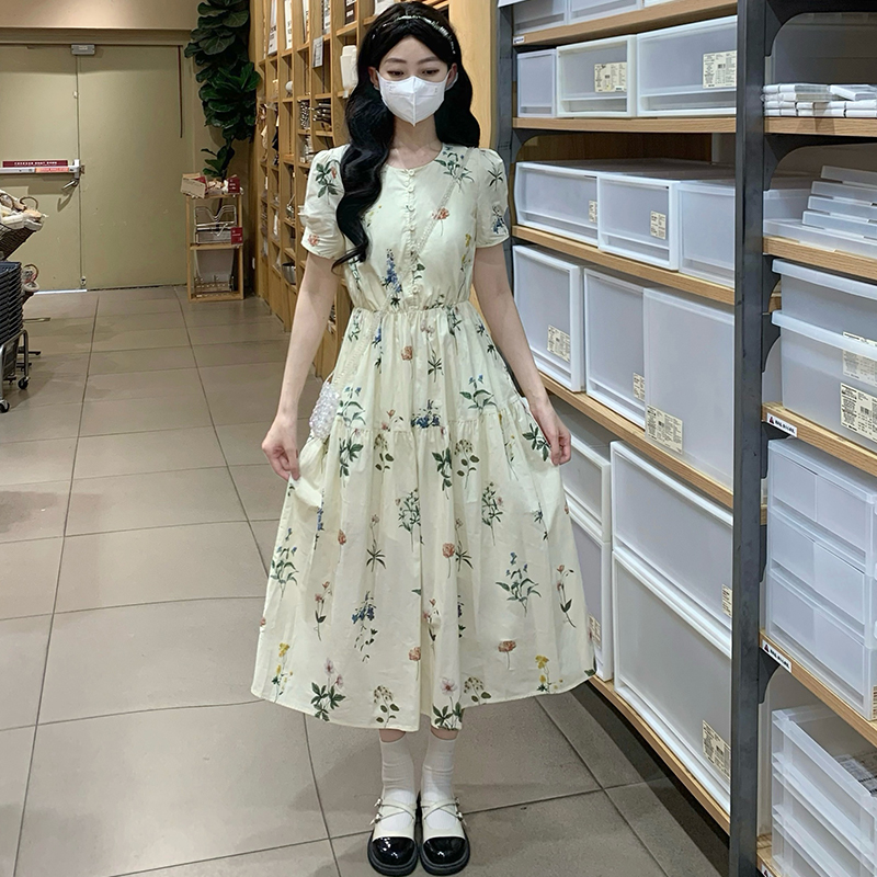 Vacation slim long dress countryside short sleeve dress