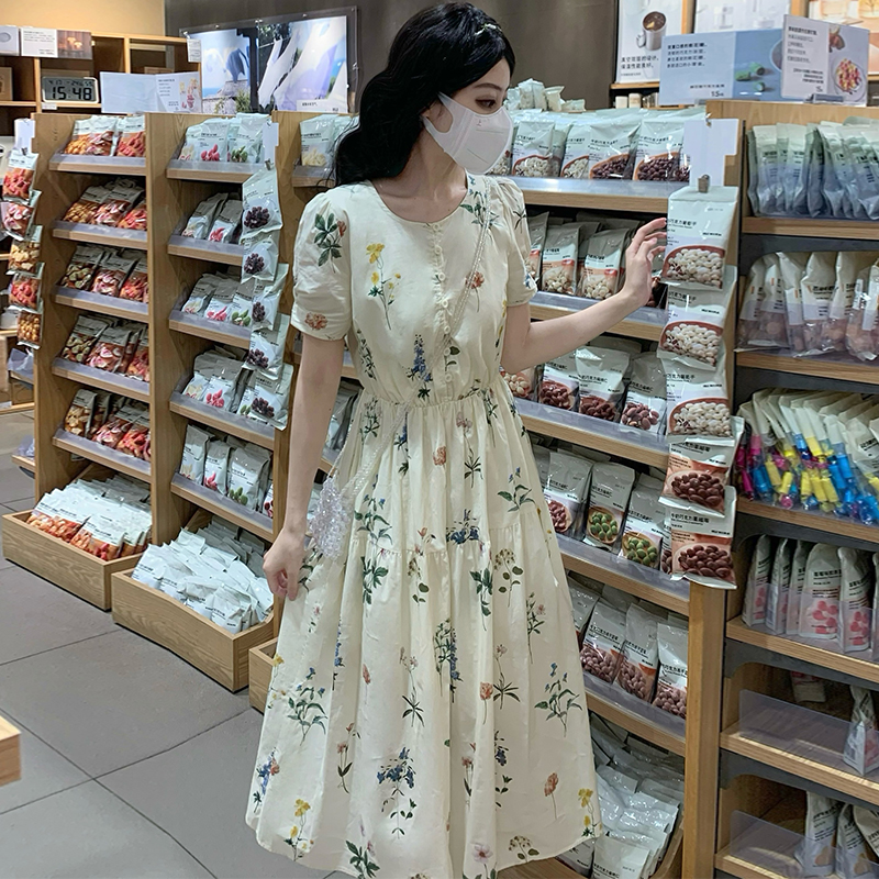 Vacation slim long dress countryside short sleeve dress