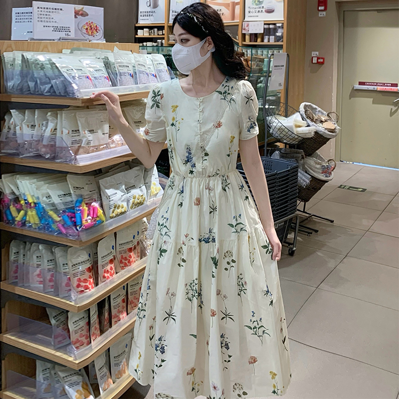 Vacation slim long dress countryside short sleeve dress