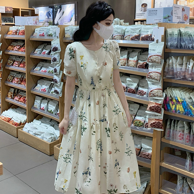 Vacation slim long dress countryside short sleeve dress