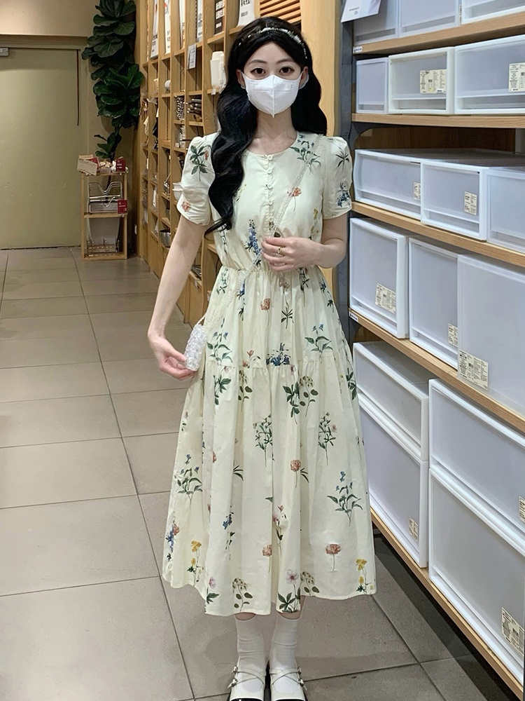 Vacation slim long dress countryside short sleeve dress