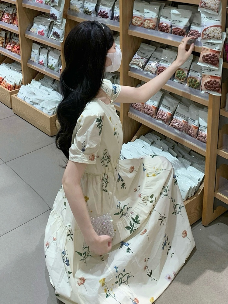 Vacation slim long dress countryside short sleeve dress