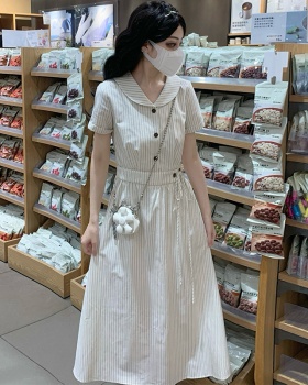 Apricot France style stripe dress summer long shirt for women