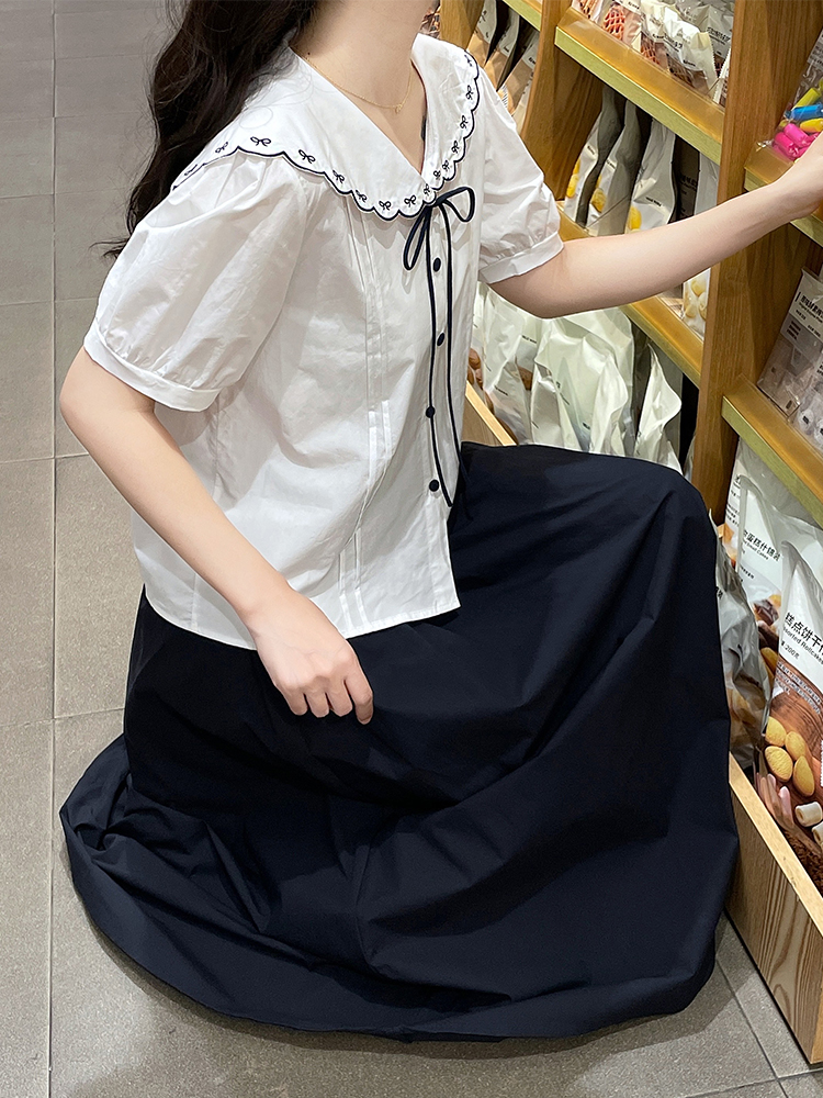 Frenum embroidery shirt retro skirt 2pcs set