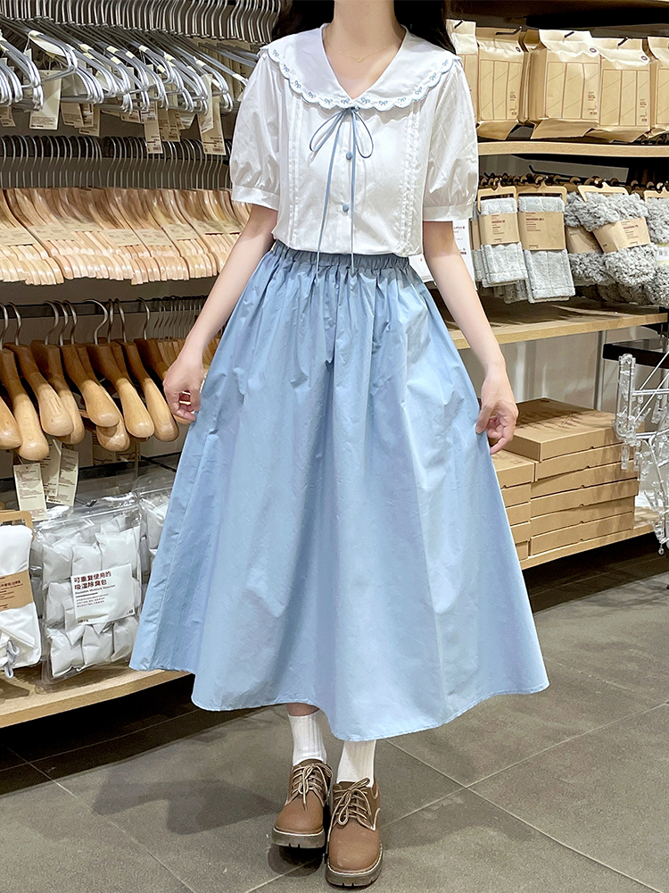 Frenum embroidery shirt retro skirt 2pcs set