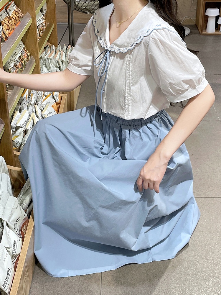 Frenum embroidery shirt retro skirt 2pcs set
