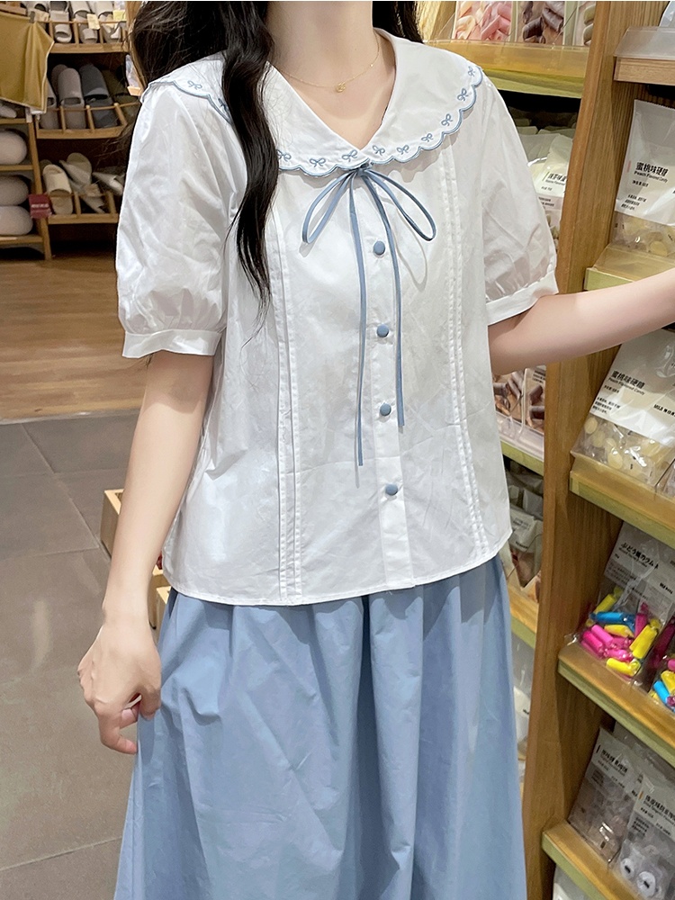 Frenum embroidery shirt retro skirt 2pcs set