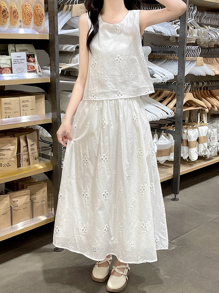 Sleeveless tops summer long skirt 2pcs set
