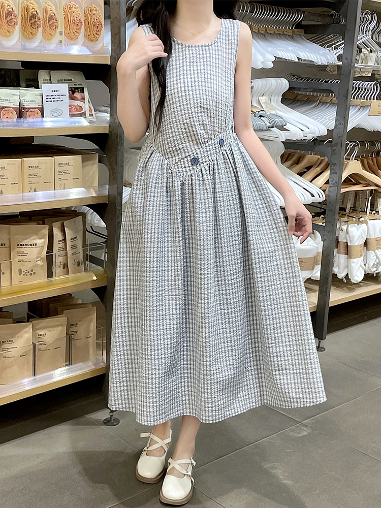 Summer A-line dress sleeveless France style vest