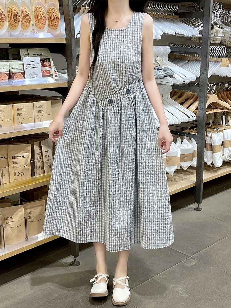 Summer A-line dress sleeveless France style vest