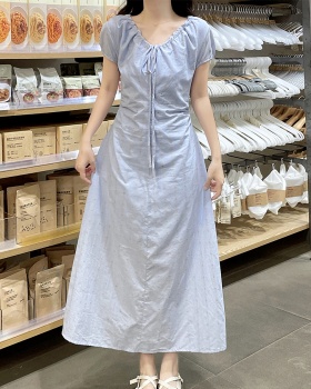 Pinched waist fold long dress temperament summer dress