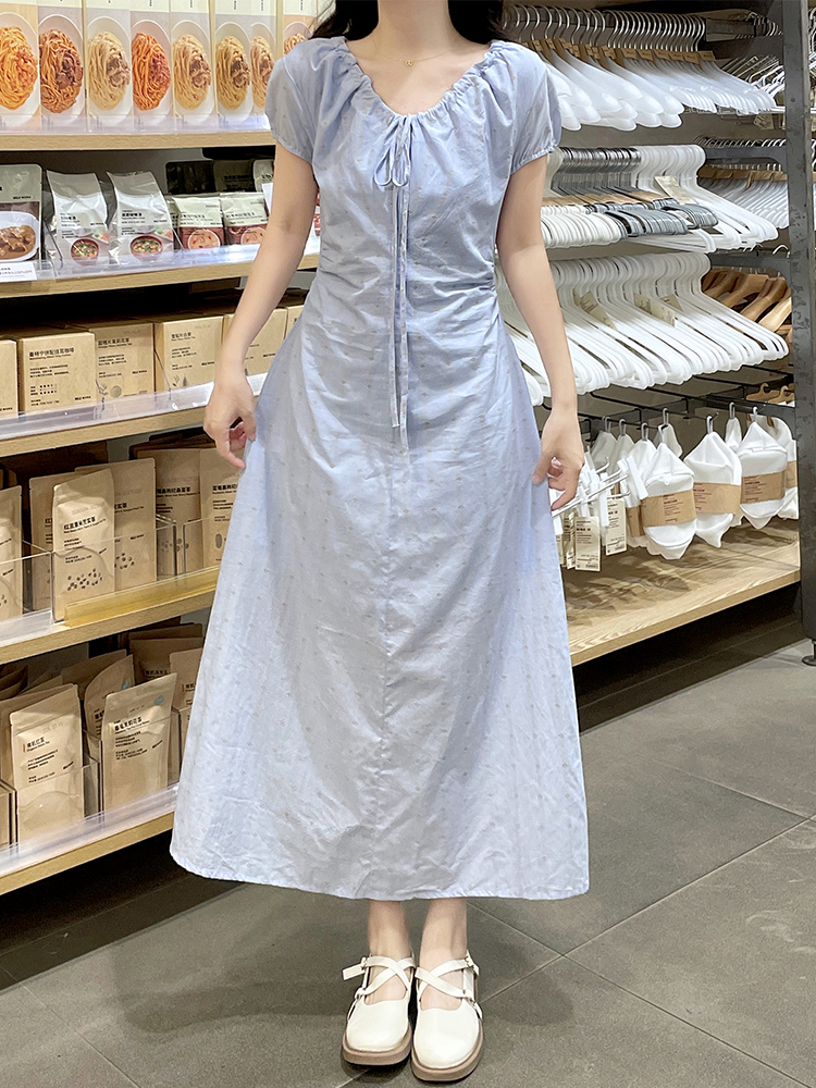 Pinched waist fold long dress temperament summer dress