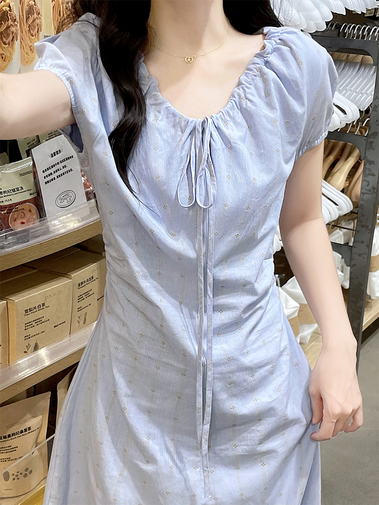 Pinched waist fold long dress temperament summer dress