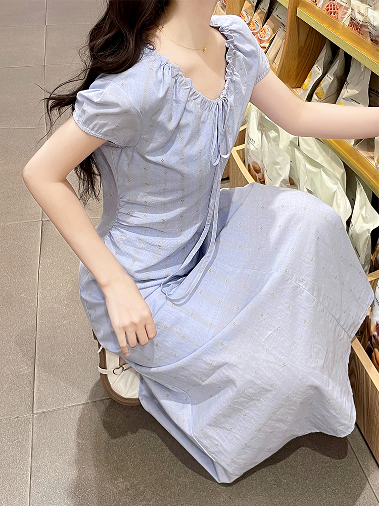 Pinched waist fold long dress temperament summer dress