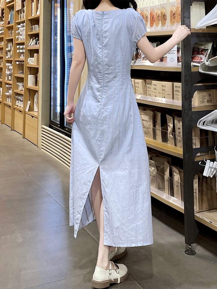Pinched waist fold long dress temperament summer dress