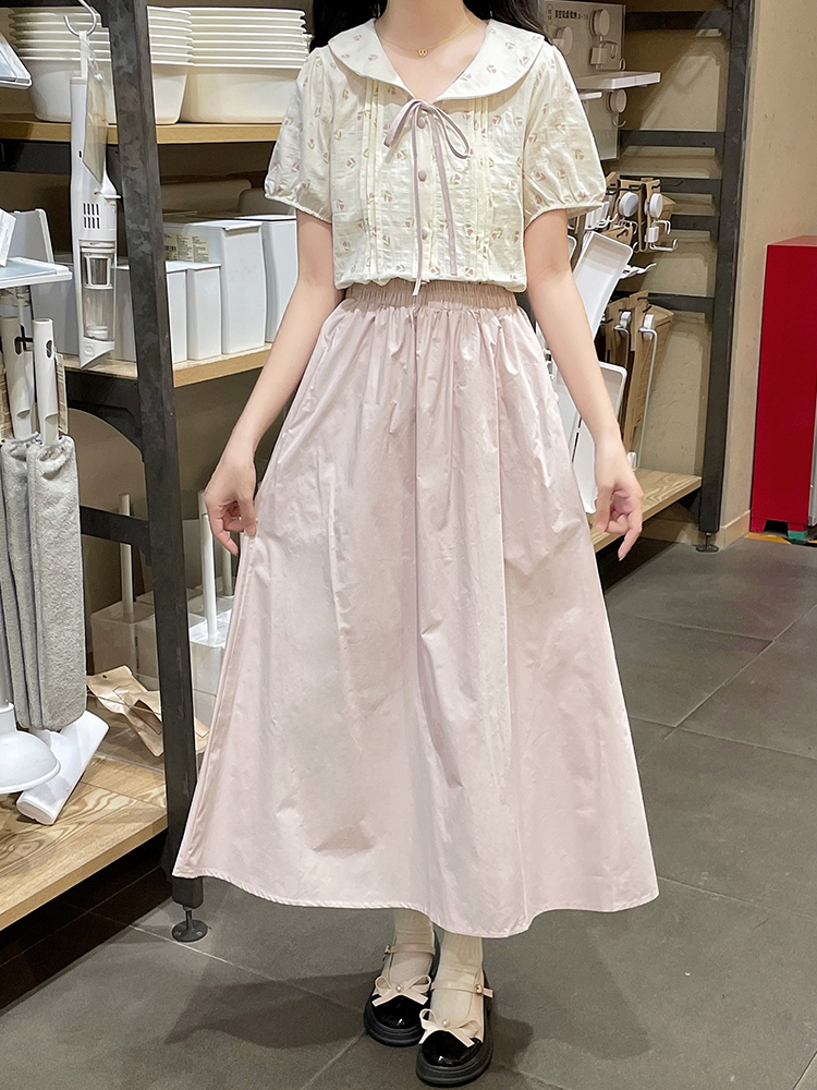 Doll collar tender sweet skirt frenum bow tops 2pcs set