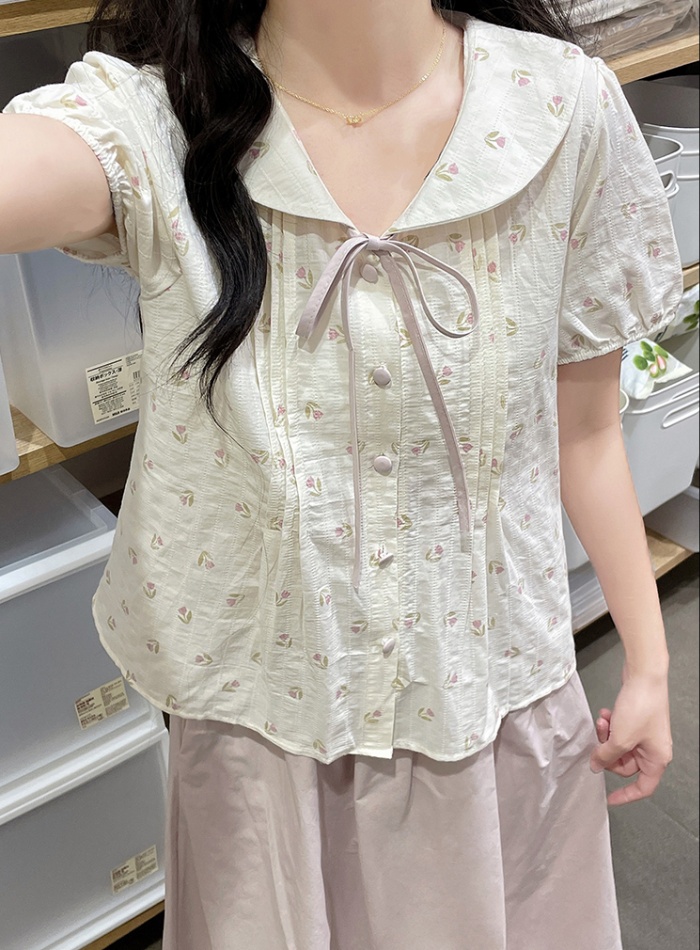 Doll collar tender sweet skirt frenum bow tops 2pcs set