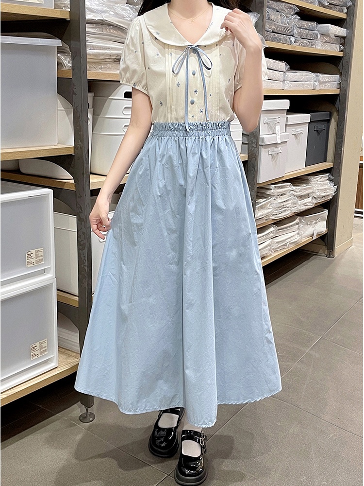 Doll collar tender sweet skirt frenum bow tops 2pcs set