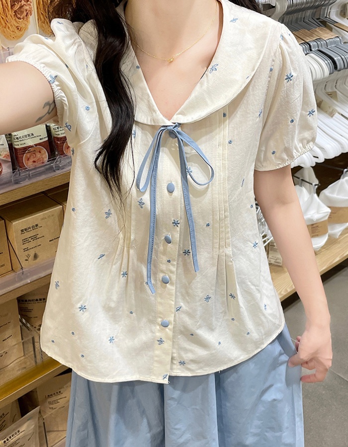 Doll collar tender sweet skirt frenum bow tops 2pcs set