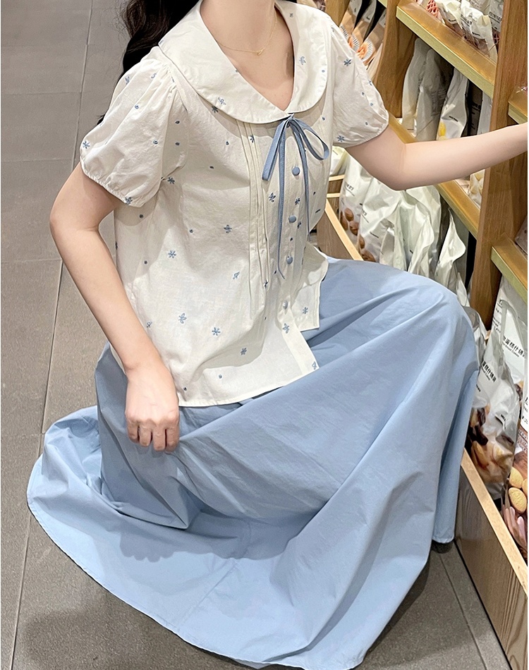 Doll collar tender sweet skirt frenum bow tops 2pcs set
