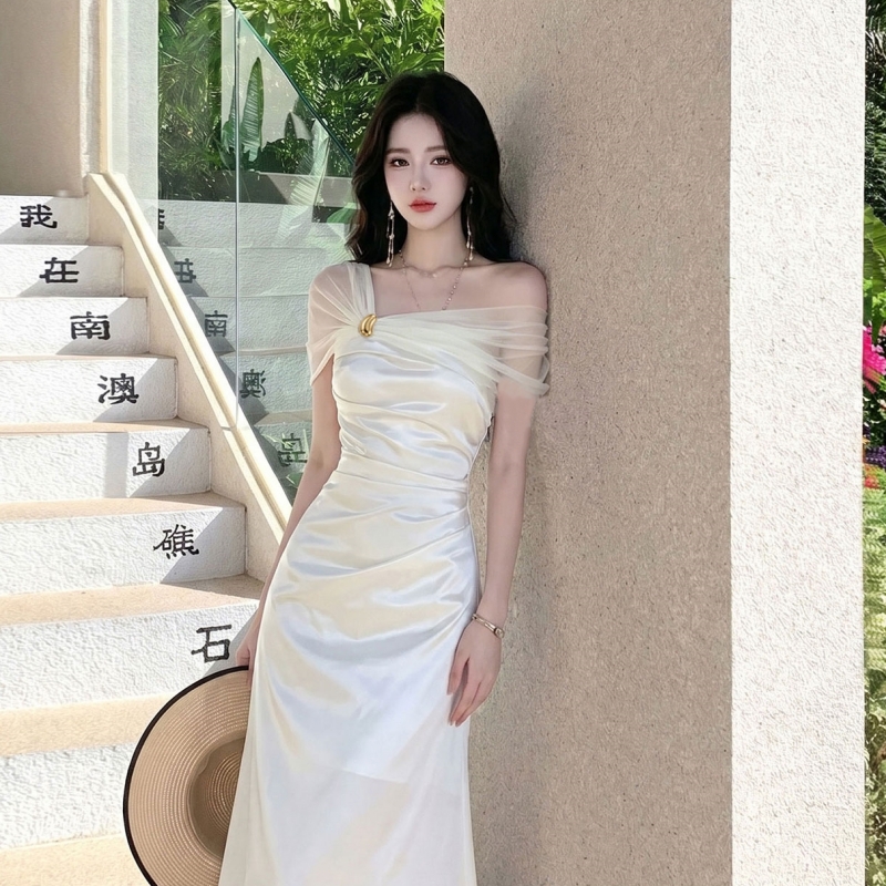 Metal buckles mermaid dress pinched waist formal dress