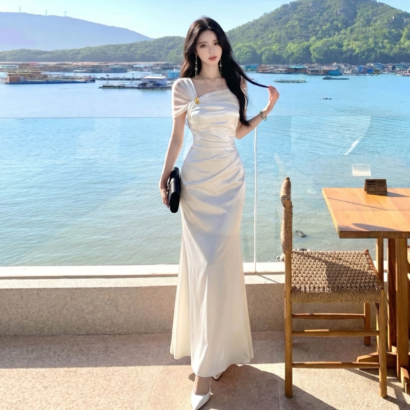 Metal buckles mermaid dress pinched waist formal dress