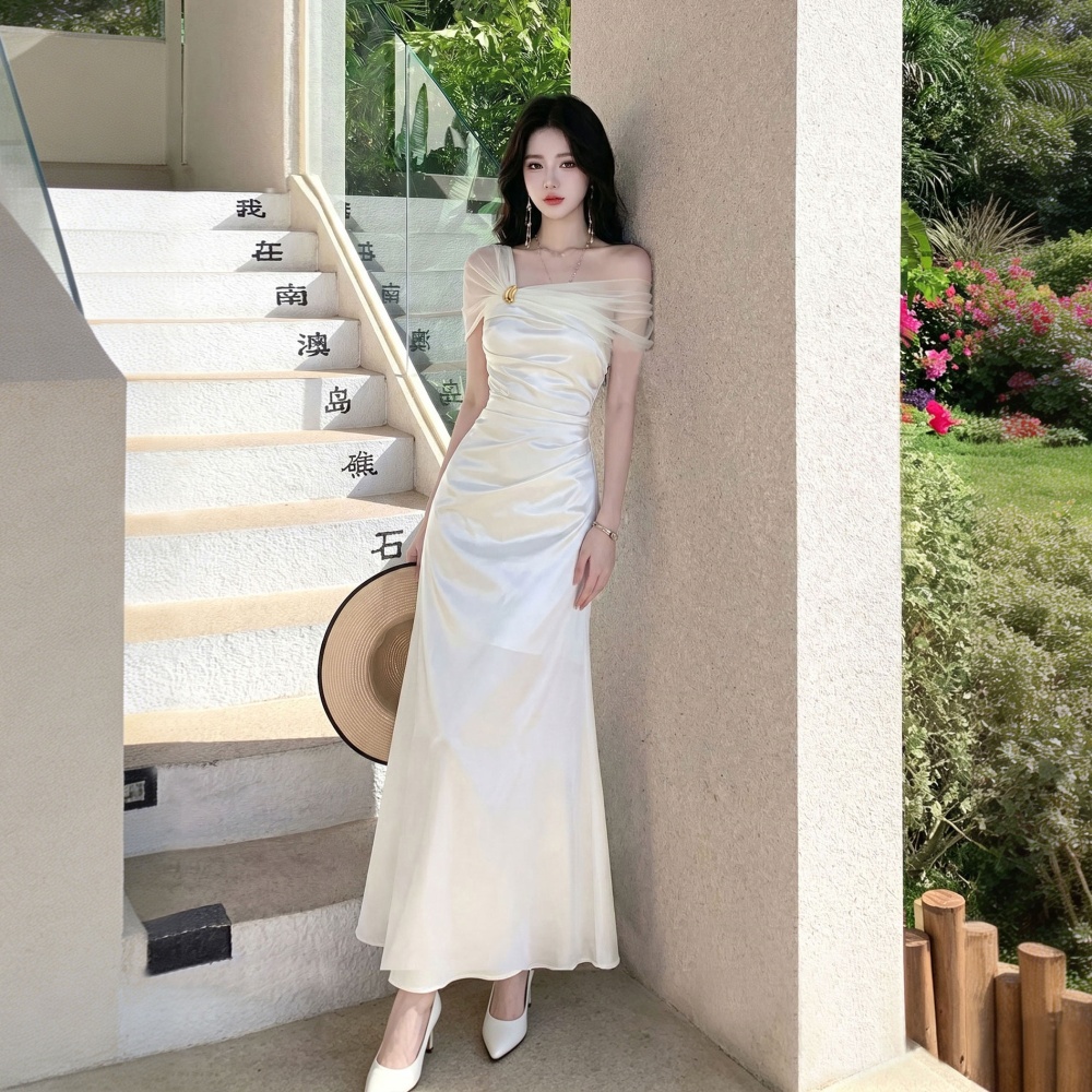 Metal buckles mermaid dress pinched waist formal dress