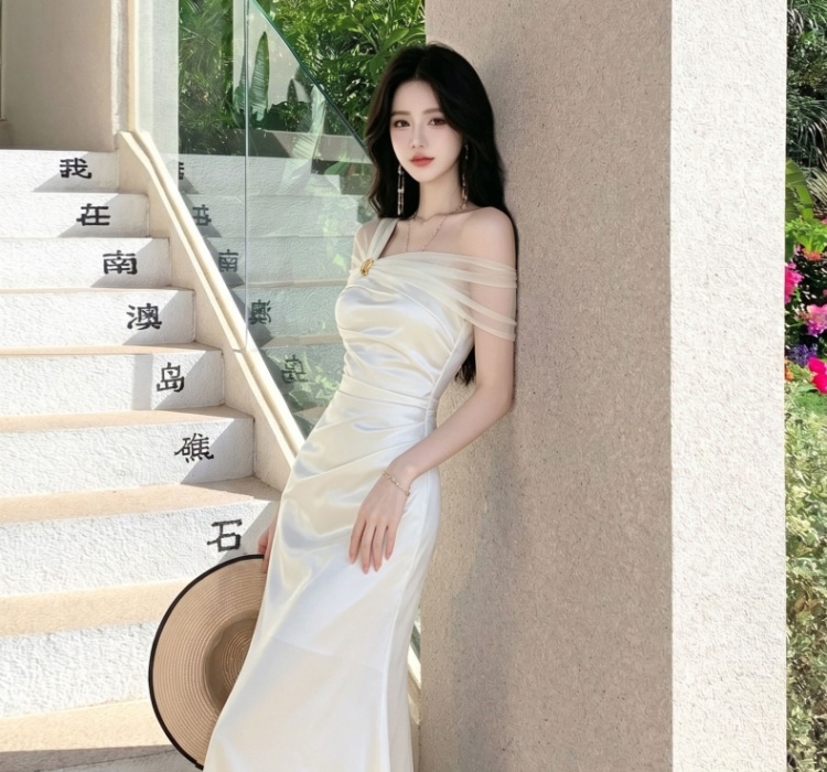 Metal buckles mermaid dress pinched waist formal dress