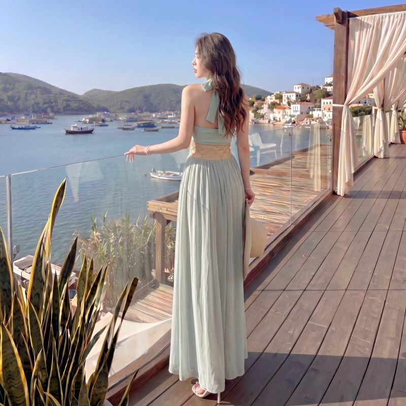 Seaside vacation long dress chiffon beading dress