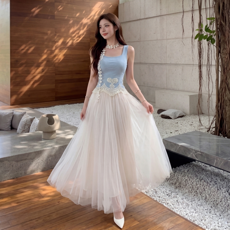 Big skirt drape skirt summer apricot long skirt