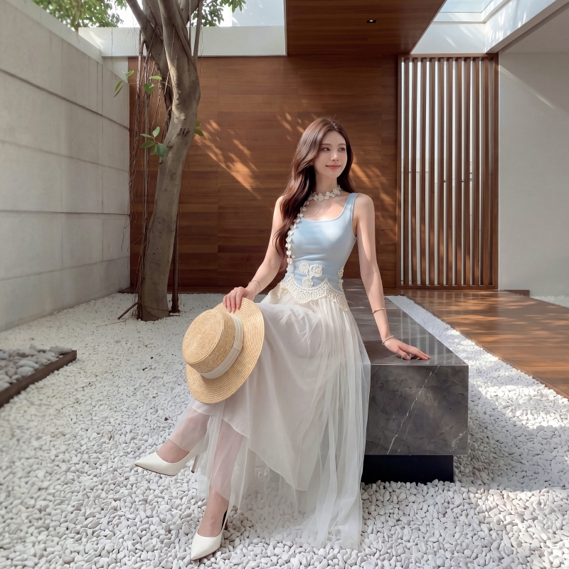 Big skirt drape skirt summer apricot long skirt