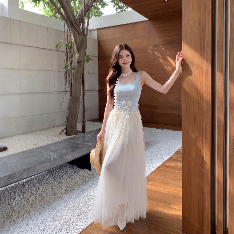 Big skirt drape skirt summer apricot long skirt