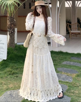 Fashion crochet skirt knitted summer smock 2pcs set