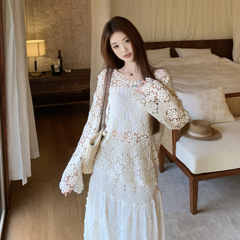 Fashion crochet skirt knitted summer smock 2pcs set
