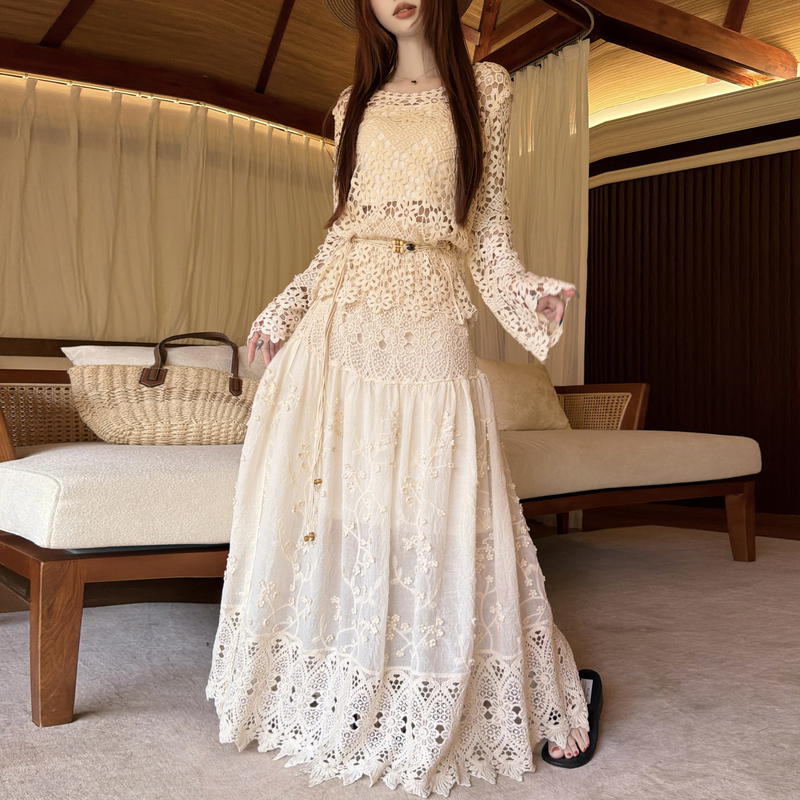 Fashion crochet skirt knitted summer smock 2pcs set