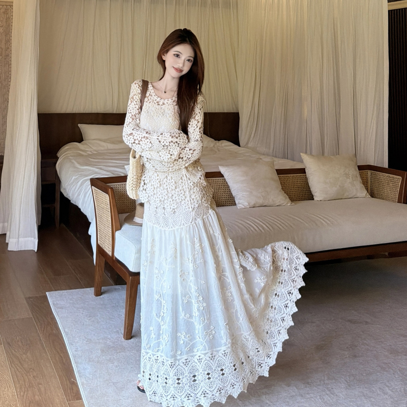 Fashion crochet skirt knitted summer smock 2pcs set