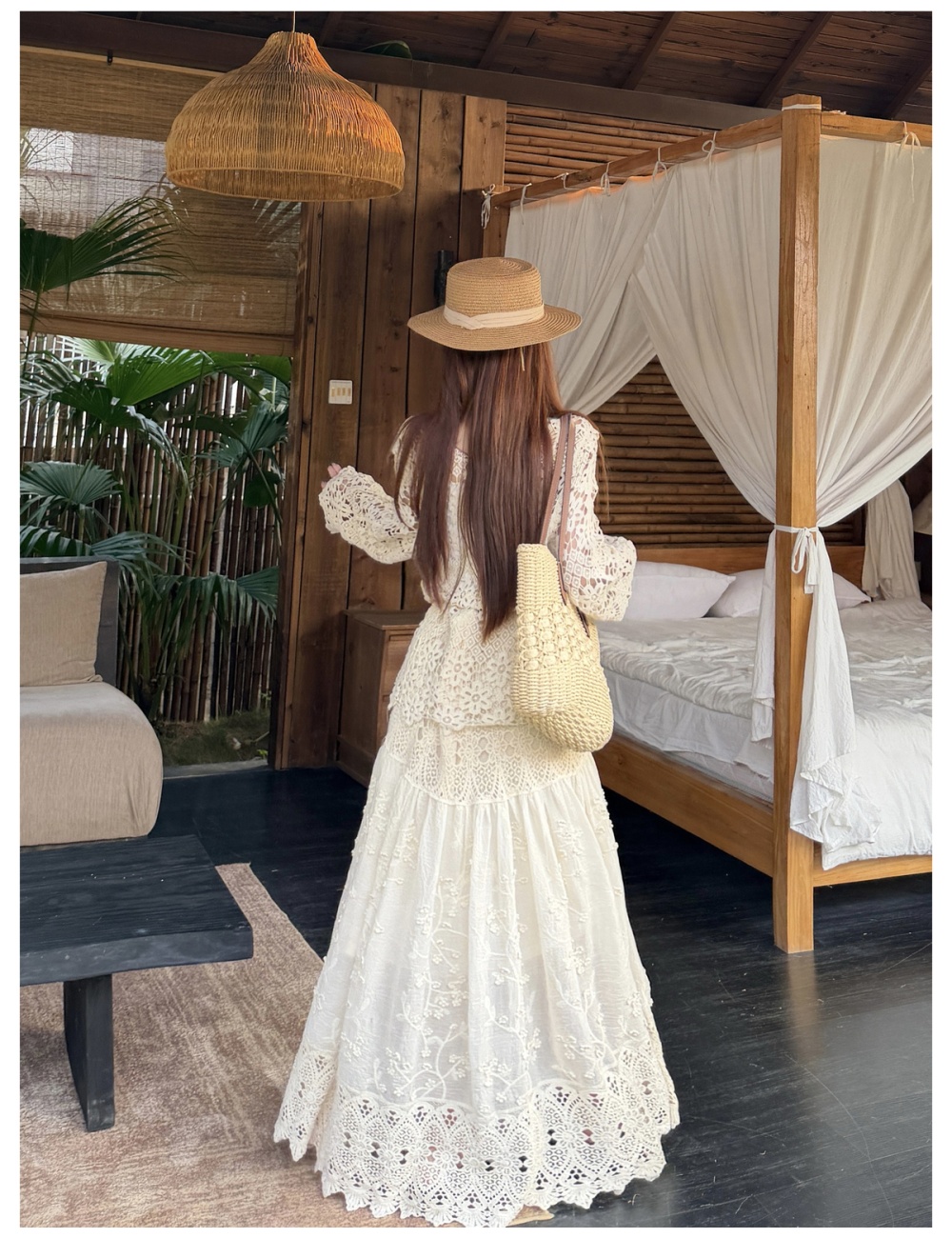 Fashion crochet skirt knitted summer smock 2pcs set