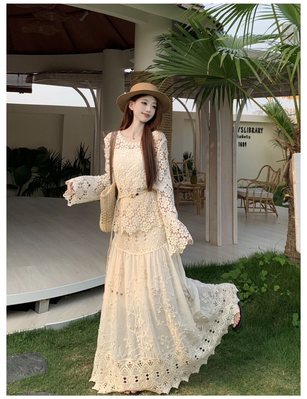 Fashion crochet skirt knitted summer smock 2pcs set
