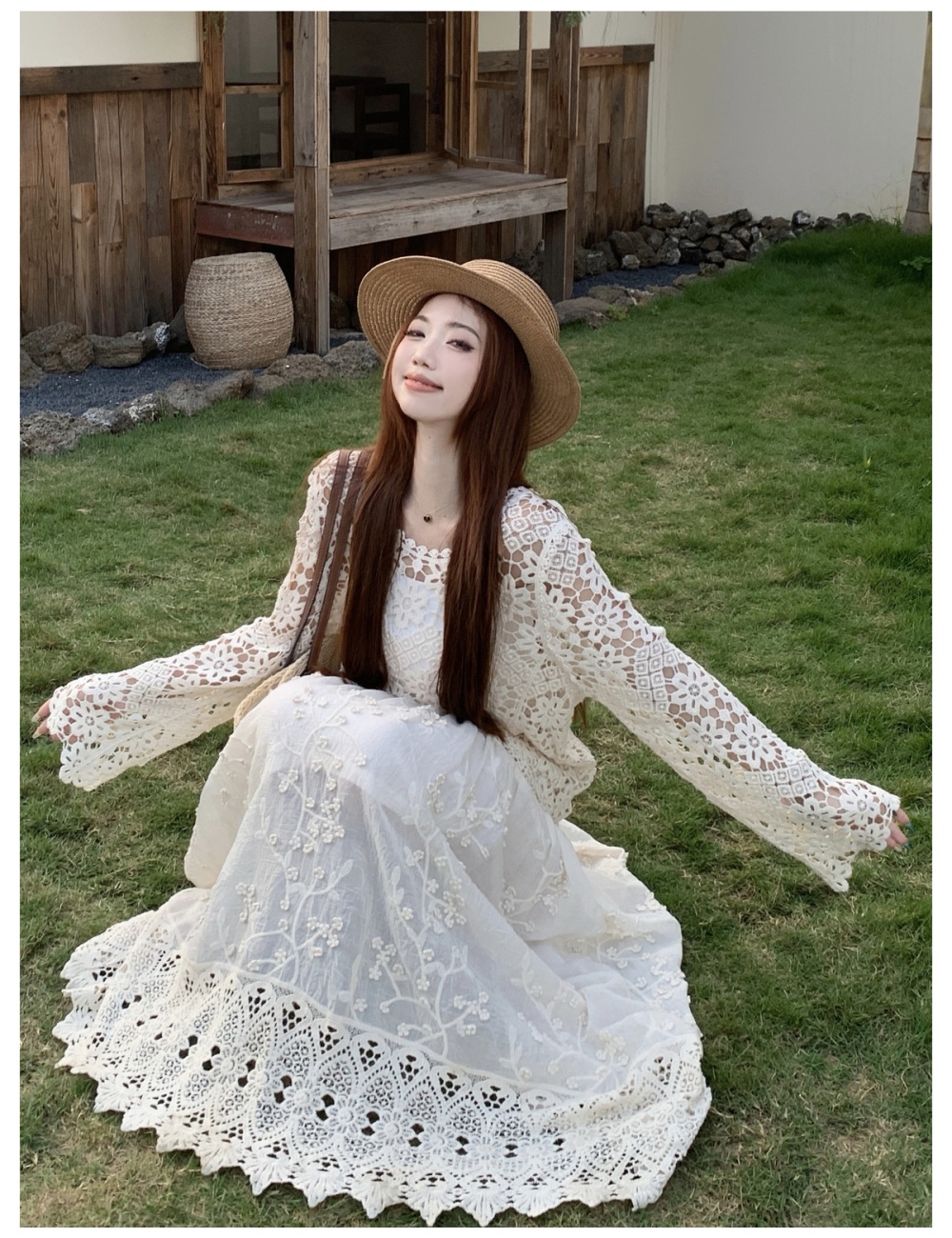 Fashion crochet skirt knitted summer smock 2pcs set