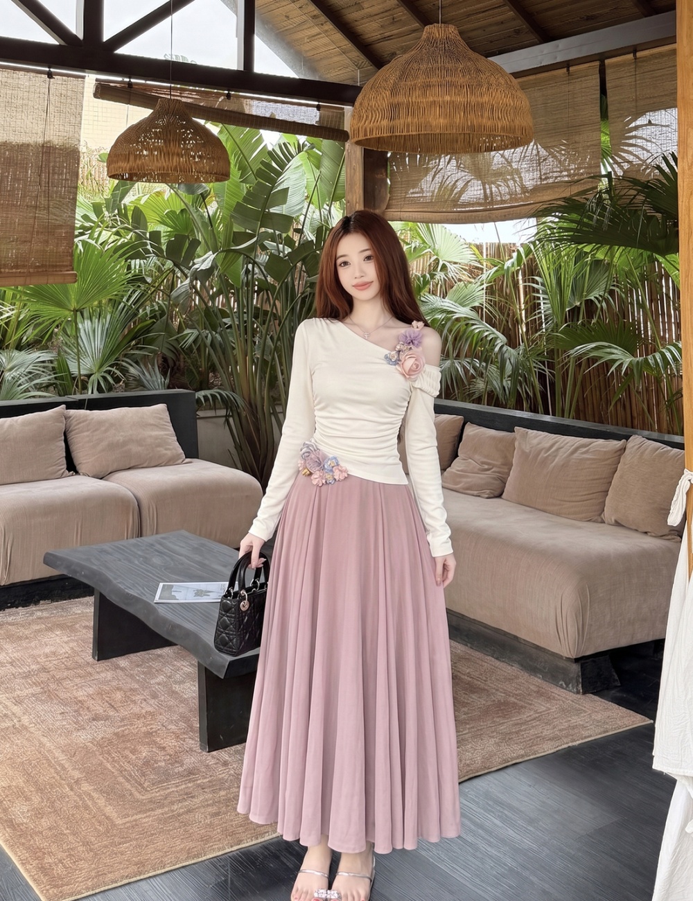 Pinched waist summer tender dress 2pcs set for women