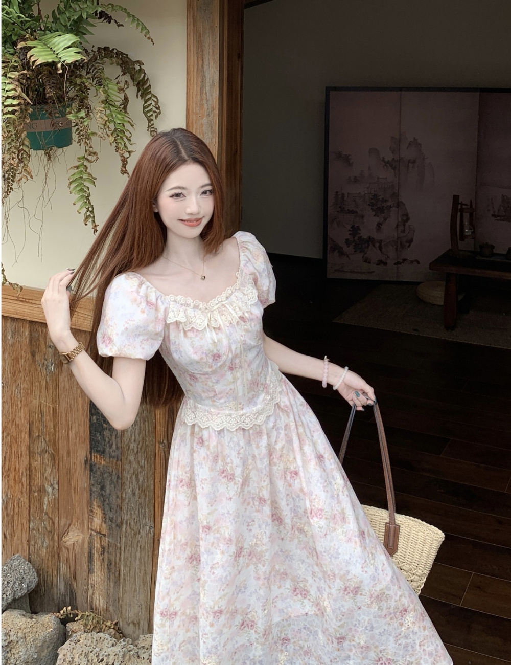 Floral lady large yard sweet tender dress for women