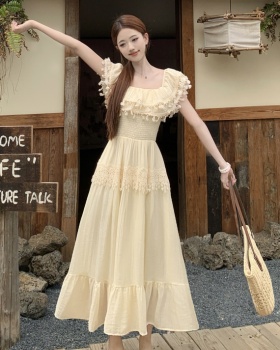 Pinched waist lace slim lotus leaf edges large yard dress