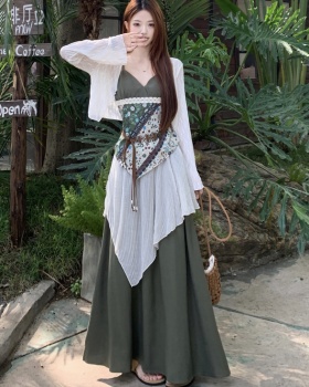 Sling summer large yard cardigan vacation travel skirt 3pcs set
