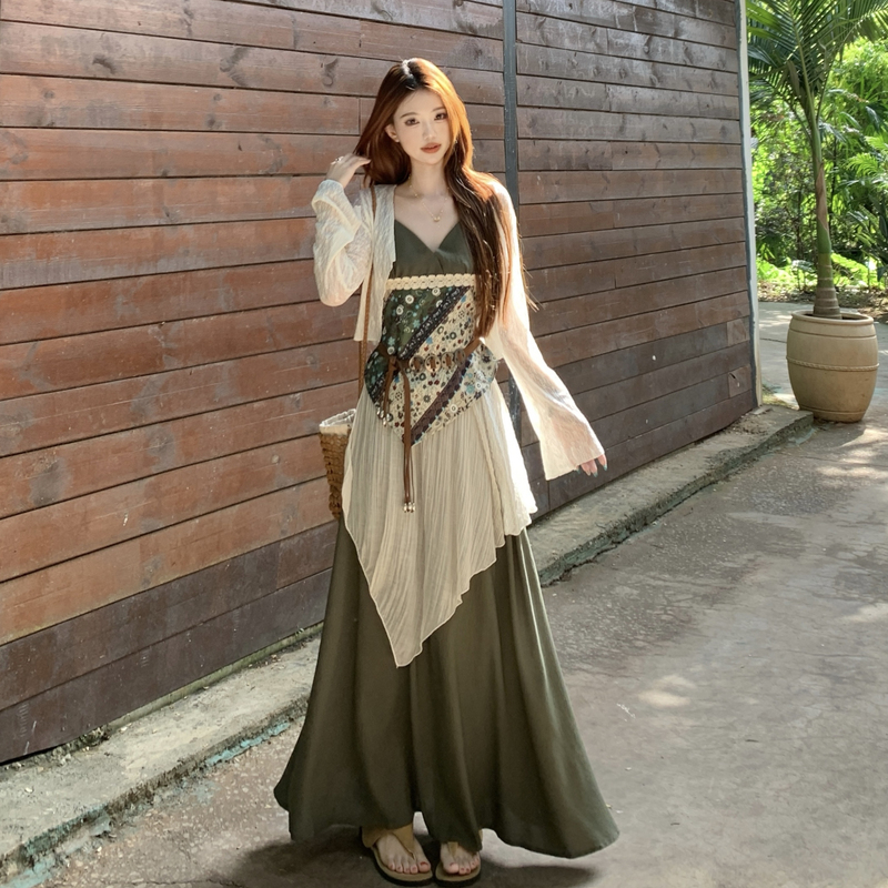 Sling summer large yard cardigan vacation travel skirt 3pcs set