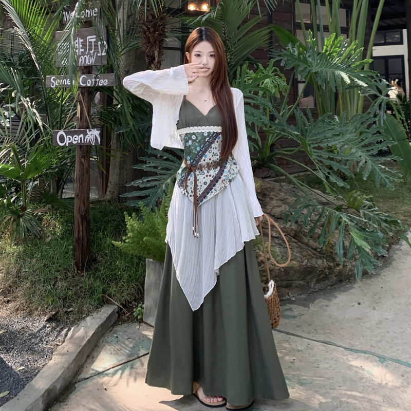 Sling summer large yard cardigan vacation travel skirt 3pcs set
