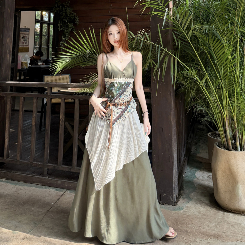 Sling summer large yard cardigan vacation travel skirt 3pcs set