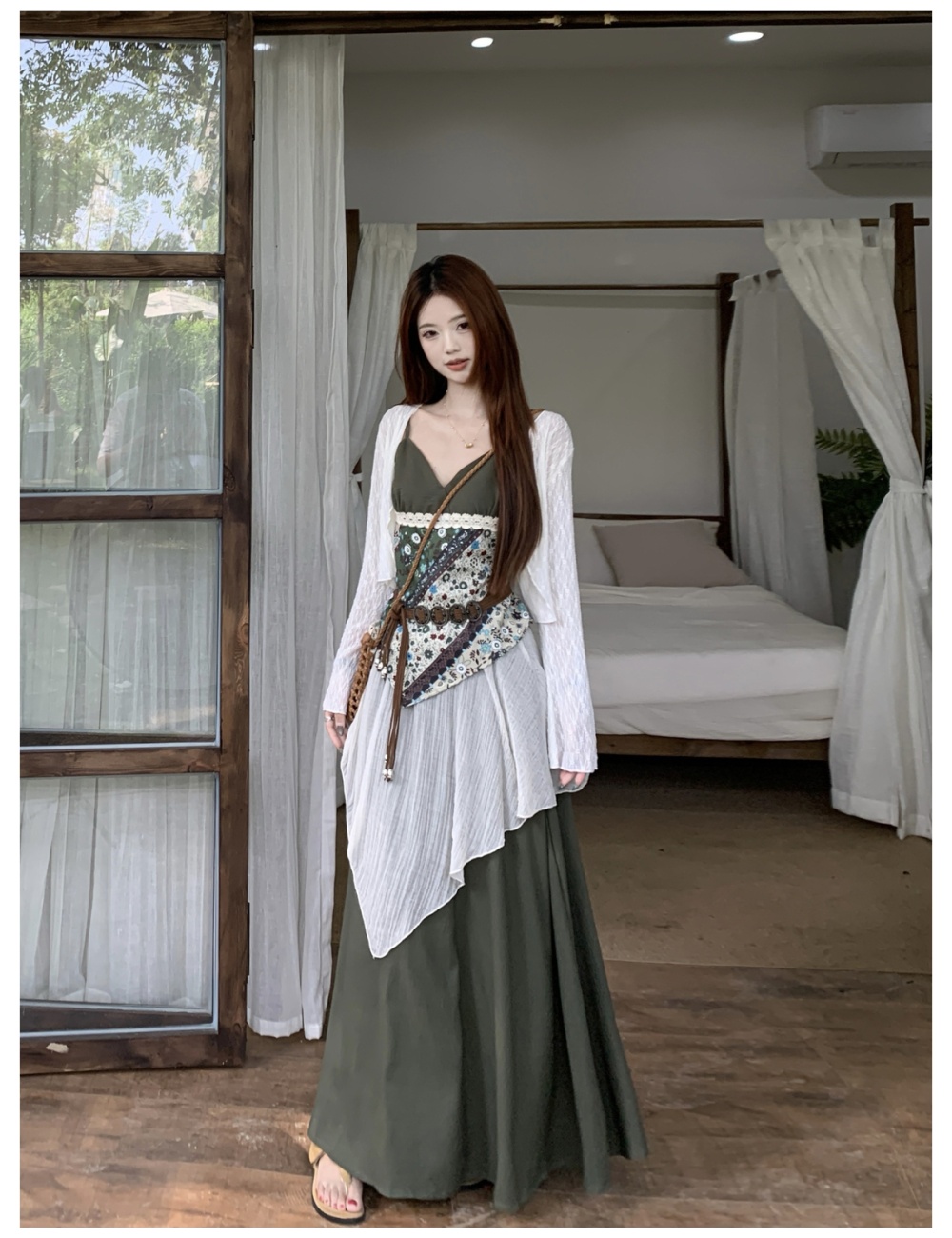 Sling summer large yard cardigan vacation travel skirt 3pcs set